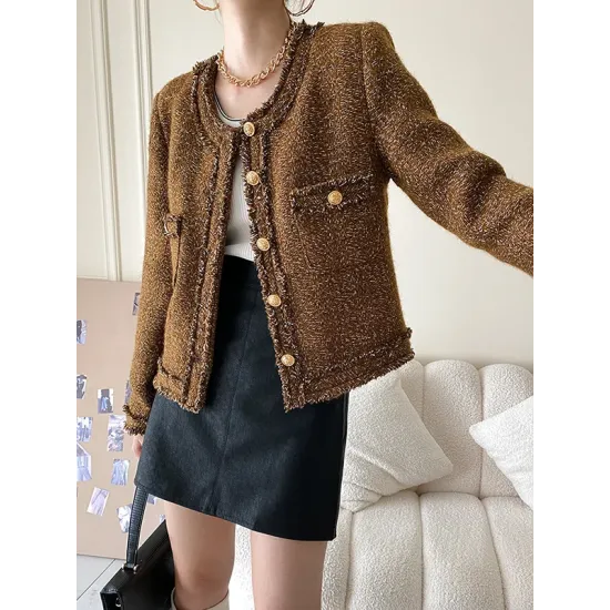 Fashion Long Sleeves Loose Buttoned Round-Neck Outerwear Fashion Long Sleeves Loose Buttoned Round-Neck Outerwear