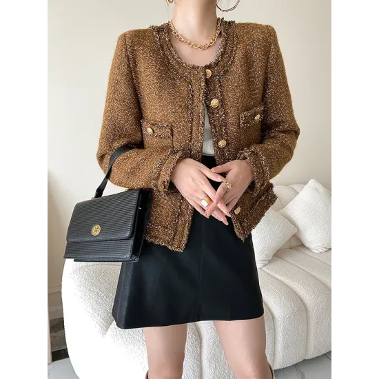 Fashion Long Sleeves Loose Buttoned Round-Neck Outerwear Fashion Long Sleeves Loose Buttoned Round-Neck Outerwear