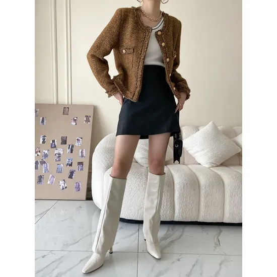 Fashion Long Sleeves Loose Buttoned Round-Neck Outerwear Fashion Long Sleeves Loose Buttoned Round-Neck Outerwear