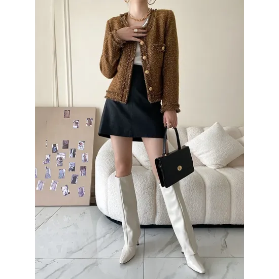 Fashion Long Sleeves Loose Buttoned Round-Neck Outerwear Fashion Long Sleeves Loose Buttoned Round-Neck Outerwear