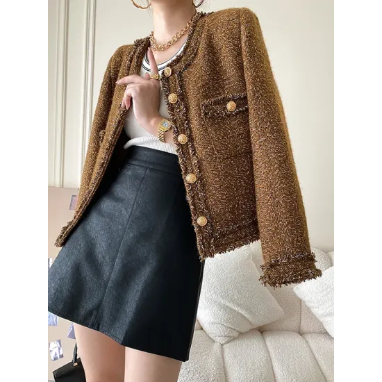 Fashion Long Sleeves Loose Buttoned Round-Neck Outerwear Fashion Long Sleeves Loose Buttoned Round-Neck Outerwear