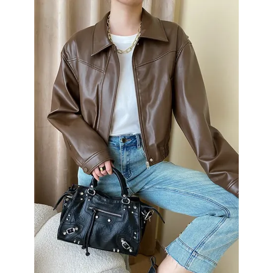 Solid Color Split-Joint Zipper Long Sleeves Loose Lapel Jackets&Coats Solid Color Split-Joint Zipper Long Sleeves Loose Lapel Jackets&Coats