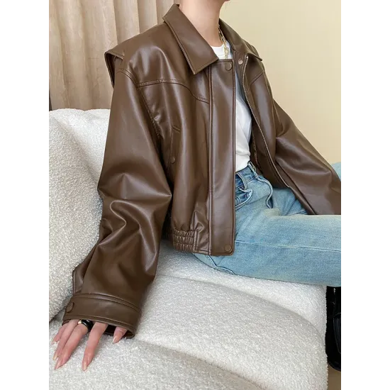 Solid Color Split-Joint Zipper Long Sleeves Loose Lapel Jackets&Coats Solid Color Split-Joint Zipper Long Sleeves Loose Lapel Jackets&Coats