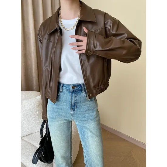 Solid Color Split-Joint Zipper Long Sleeves Loose Lapel Jackets&Coats Solid Color Split-Joint Zipper Long Sleeves Loose Lapel Jackets&Coats