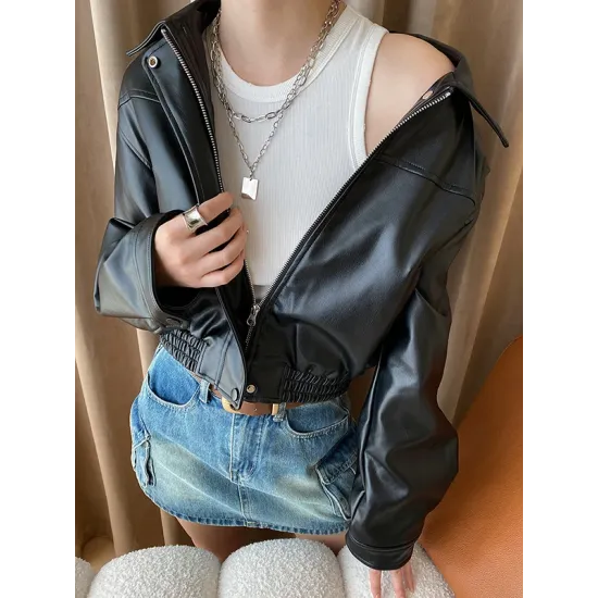 Solid Color Split-Joint Zipper Long Sleeves Loose Lapel Jackets&Coats Solid Color Split-Joint Zipper Long Sleeves Loose Lapel Jackets&Coats
