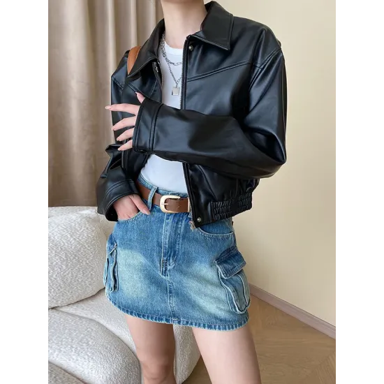 Solid Color Split-Joint Zipper Long Sleeves Loose Lapel Jackets&Coats Solid Color Split-Joint Zipper Long Sleeves Loose Lapel Jackets&Coats