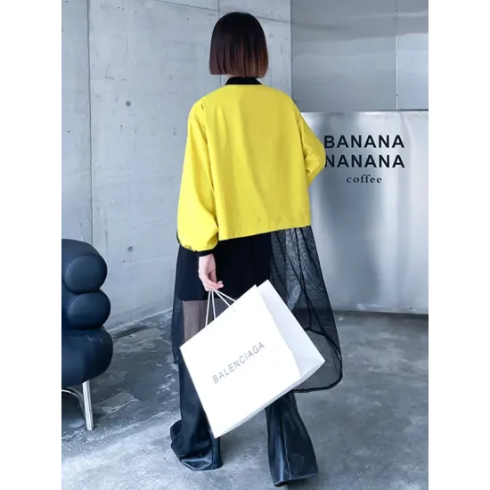 Stylish Split-Joint With Pocket Mesh Buttoned Stand Collar Long Sleeves Jacket Outwear