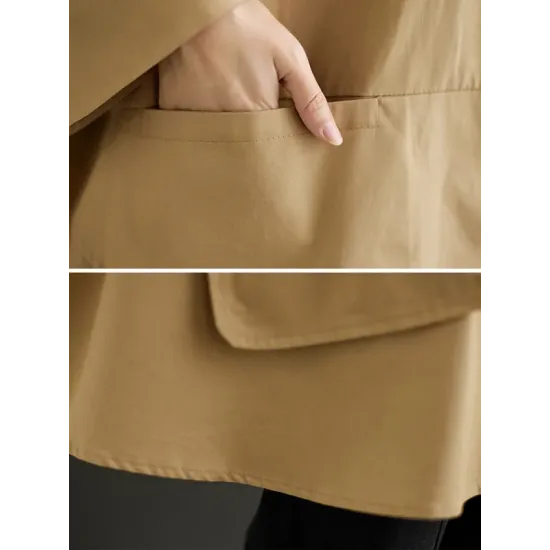 Loose Solid Color Buttoned Hooded Long Sleeves Trench Coat Loose Solid Color Buttoned Hooded Long Sleeves Trench Coat