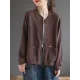 Simple Long Sleeves Loose Solid Color Zipper Stand Collar Outerwear Simple Long Sleeves Loose Solid Color Zipper Stand Collar Outerwear