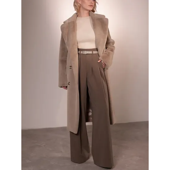 Original Creation Long Sleeves Loose Keep Warm Solid Color Notched Collar Coats Original Creation Long Sleeves Loose Keep Warm Solid Color Notched Collar Coats