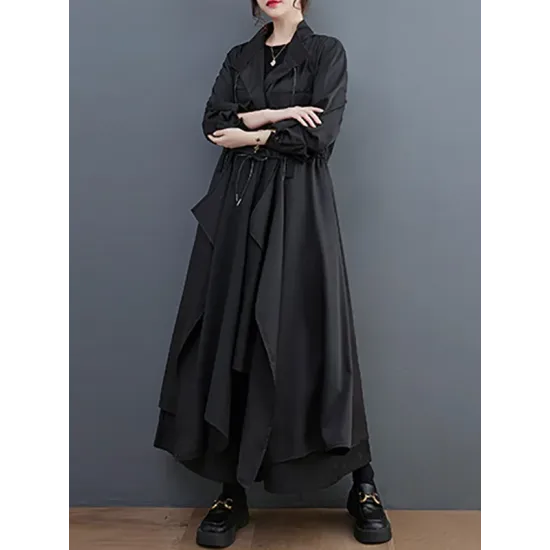 Loose Long Sleeves Drawstring Split-Joint Lapel Trench Coats Loose Long Sleeves Drawstring Split-Joint Lapel Trench Coats