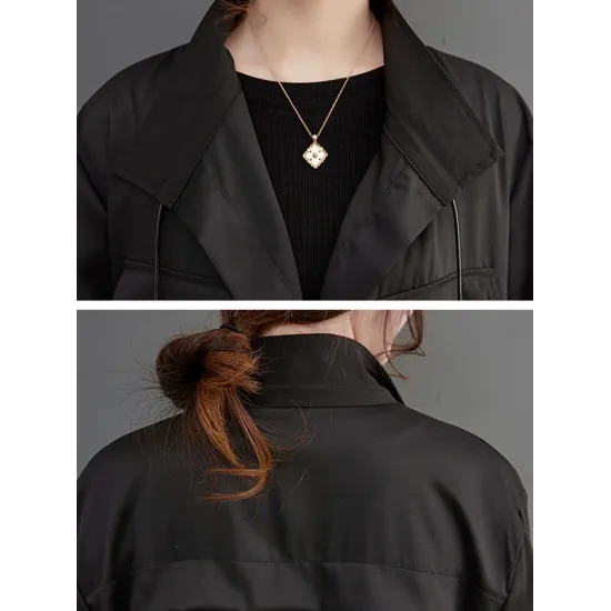Loose Long Sleeves Drawstring Split-Joint Lapel Trench Coats Loose Long Sleeves Drawstring Split-Joint Lapel Trench Coats