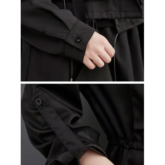 Loose Long Sleeves Drawstring Split-Joint Lapel Trench Coats Loose Long Sleeves Drawstring Split-Joint Lapel Trench Coats