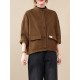 Vintage Long Sleeves Loose Buttoned Solid Color High-Neck Outerwear Vintage Long Sleeves Loose Buttoned Solid Color High-Neck Outerwear