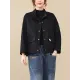 Vintage Long Sleeves Loose Buttoned Solid Color High-Neck Outerwear Vintage Long Sleeves Loose Buttoned Solid Color High-Neck Outerwear