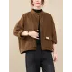 Vintage Long Sleeves Loose Buttoned Solid Color High-Neck Outerwear Vintage Long Sleeves Loose Buttoned Solid Color High-Neck Outerwear