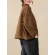 Vintage Long Sleeves Loose Buttoned Solid Color High-Neck Outerwear Vintage Long Sleeves Loose Buttoned Solid Color High-Neck Outerwear