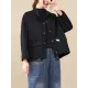 Vintage Long Sleeves Loose Buttoned Solid Color High-Neck Outerwear Vintage Long Sleeves Loose Buttoned Solid Color High-Neck Outerwear