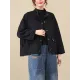 Vintage Long Sleeves Loose Buttoned Solid Color High-Neck Outerwear Vintage Long Sleeves Loose Buttoned Solid Color High-Neck Outerwear