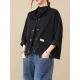 Vintage Long Sleeves Loose Buttoned Solid Color High-Neck Outerwear Vintage Long Sleeves Loose Buttoned Solid Color High-Neck Outerwear