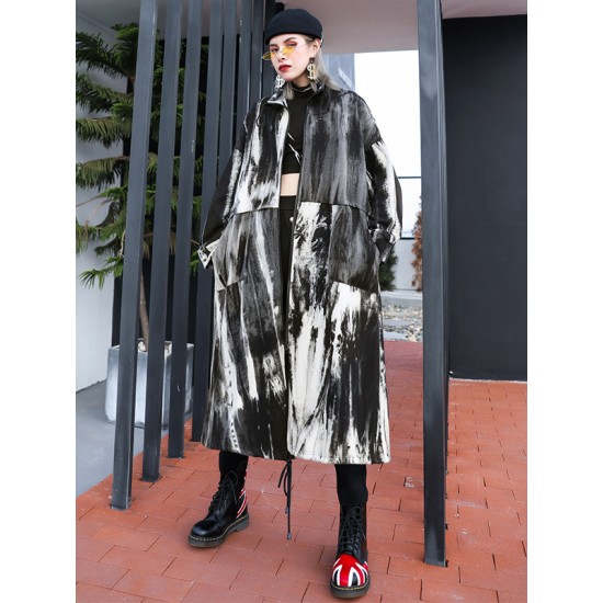 Casual Loose Long Sleeves Drawstring Tie-Dyed Zipper Outerwear Casual Loose Long Sleeves Drawstring Tie-Dyed Zipper Outerwear