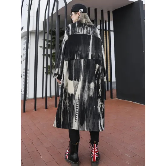 Casual Loose Long Sleeves Drawstring Tie-Dyed Zipper Outerwear Casual Loose Long Sleeves Drawstring Tie-Dyed Zipper Outerwear