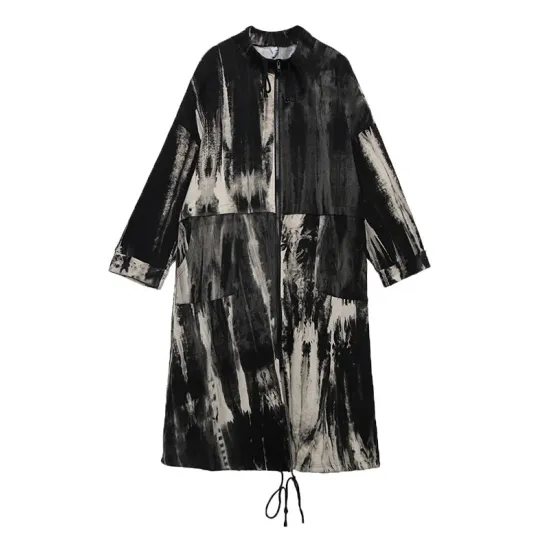 Casual Loose Long Sleeves Drawstring Tie-Dyed Zipper Outerwear Casual Loose Long Sleeves Drawstring Tie-Dyed Zipper Outerwear