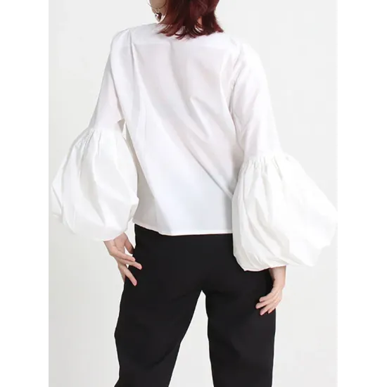 Casual Puff Sleeves Long Sleeves Solid Color Deep V-Neck Outerwear Casual Puff Sleeves Long Sleeves Solid Color Deep V-Neck Outerwear