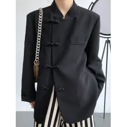 Vintage Loose Black White Buttoned Blazer