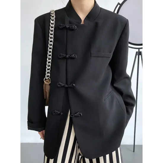 Vintage Loose Black White Buttoned Blazer Vintage Loose Black White Buttoned Blazer