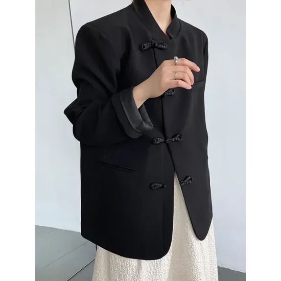 Vintage Loose Black White Buttoned Blazer Vintage Loose Black White Buttoned Blazer