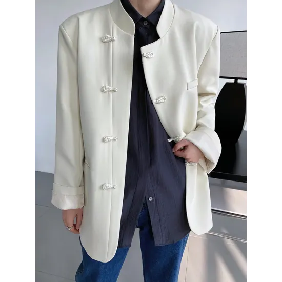 Vintage Loose Black White Buttoned Blazer Vintage Loose Black White Buttoned Blazer