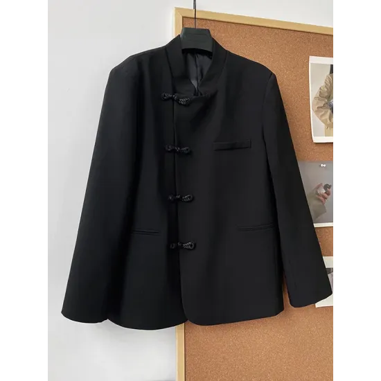 Vintage Loose Black White Buttoned Blazer Vintage Loose Black White Buttoned Blazer