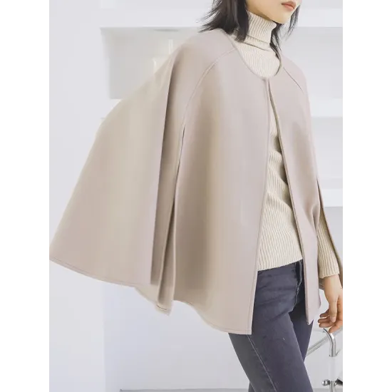 Casual Loose Solid Color Round-Neck Cape Outerwear