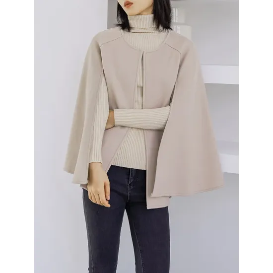 Casual Loose Solid Color Round-Neck Cape Outerwear