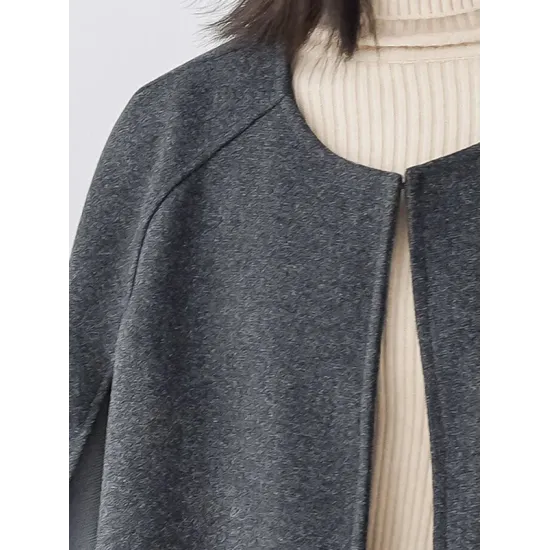 Casual Loose Solid Color Round-Neck Cape Outerwear