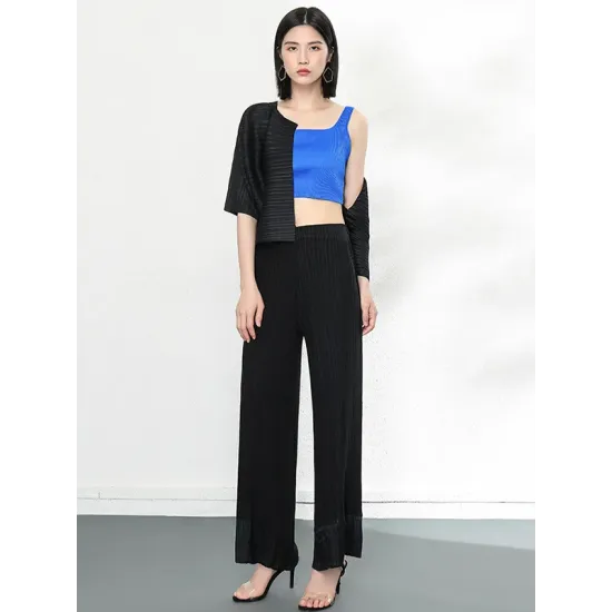 Casual Loose Half Sleeves Pleated Solid Color Outerwear Casual Loose Half Sleeves Pleated Solid Color Outerwear
