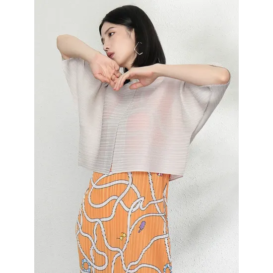 Casual Loose Half Sleeves Pleated Solid Color Outerwear Casual Loose Half Sleeves Pleated Solid Color Outerwear