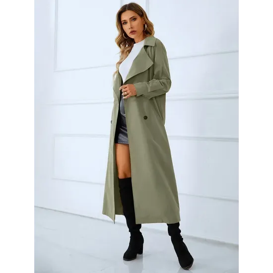 Loose Buckle Solid Color Lapel Collar Coat Loose Buckle Solid Color Lapel Collar Coat