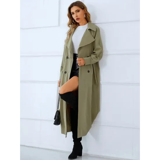 Loose Buckle Solid Color Lapel Collar Coat Loose Buckle Solid Color Lapel Collar Coat