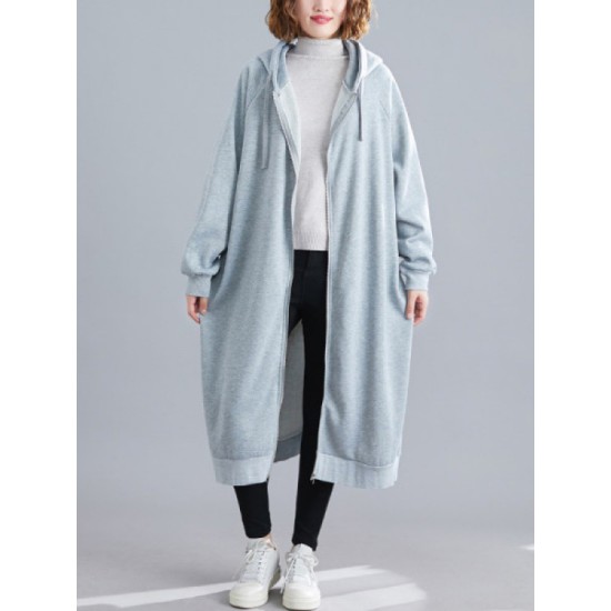 Casual Loose Long Sleeves Solid Color Hooded Outerwear Casual Loose Long Sleeves Solid Color Hooded Outerwear