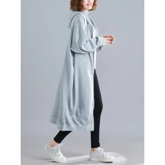 Casual Loose Long Sleeves Solid Color Hooded Outerwear Casual Loose Long Sleeves Solid Color Hooded Outerwear