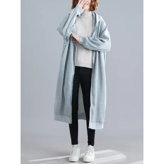 Casual Loose Long Sleeves Solid Color Hooded Outerwear Casual Loose Long Sleeves Solid Color Hooded Outerwear