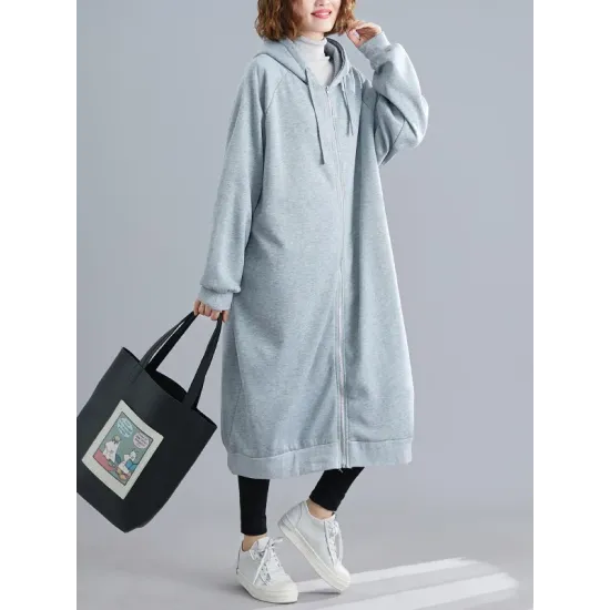 Casual Loose Long Sleeves Solid Color Hooded Outerwear Casual Loose Long Sleeves Solid Color Hooded Outerwear
