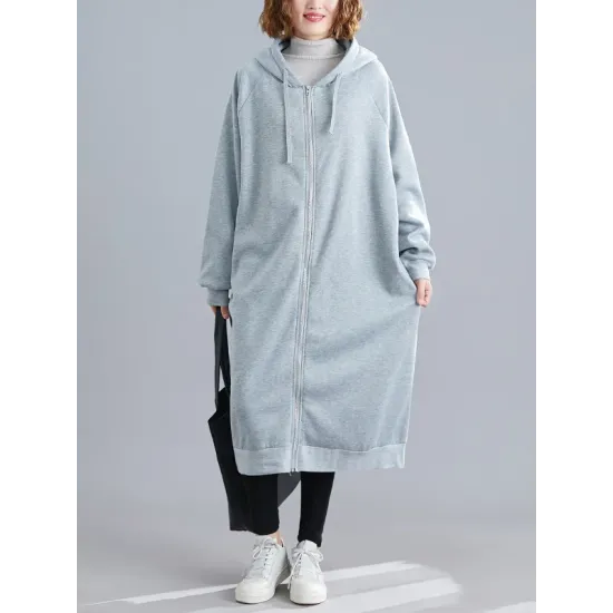 Casual Loose Long Sleeves Solid Color Hooded Outerwear Casual Loose Long Sleeves Solid Color Hooded Outerwear