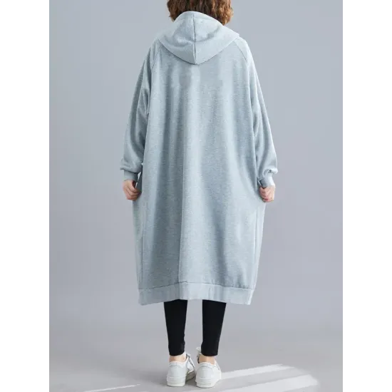 Casual Loose Long Sleeves Solid Color Hooded Outerwear Casual Loose Long Sleeves Solid Color Hooded Outerwear