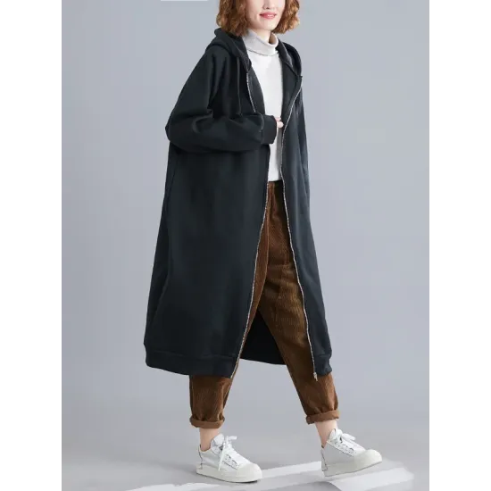 Casual Loose Long Sleeves Solid Color Hooded Outerwear Casual Loose Long Sleeves Solid Color Hooded Outerwear