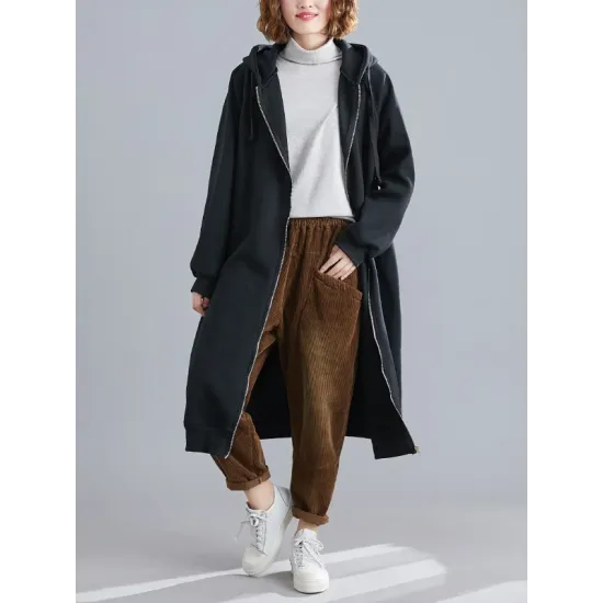 Casual Loose Long Sleeves Solid Color Hooded Outerwear Casual Loose Long Sleeves Solid Color Hooded Outerwear