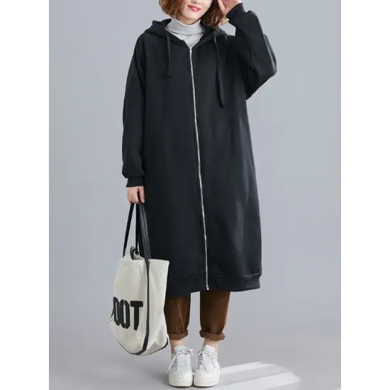 Casual Loose Long Sleeves Solid Color Hooded Outerwear Casual Loose Long Sleeves Solid Color Hooded Outerwear
