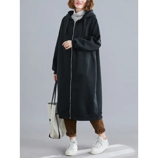 Casual Loose Long Sleeves Solid Color Hooded Outerwear Casual Loose Long Sleeves Solid Color Hooded Outerwear